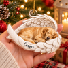 Customer in Austin, Texas wearing Sleeping Angel Dog Ornament Personalized Pet Memorial Gift Golden Retriever Christmas Decoration