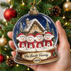 Snowman Family Snow Globe Christmas Ornament Personalized Winter Holiday Keepsake Tree Decor Gift on a hanger, ready to ship from Austin, Texas