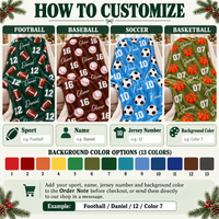 How to customize infographic showing sports blankets in football, baseball, soccer, and basketball with name, number, and