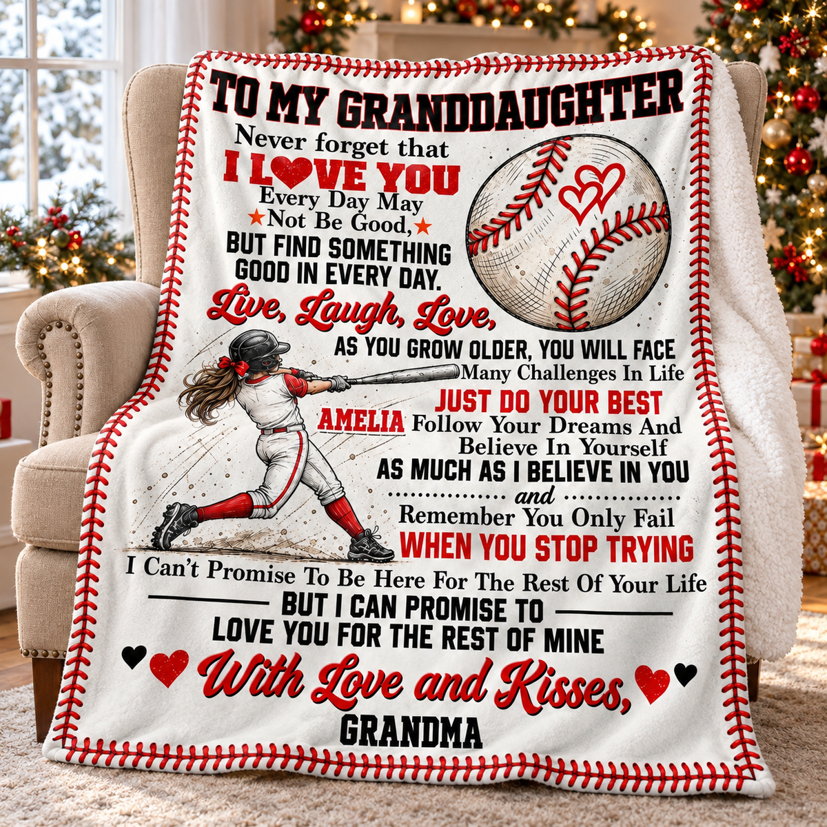 Personalized Softball Granddaughter Blanket Custom Name Gift from Grandma — main product view