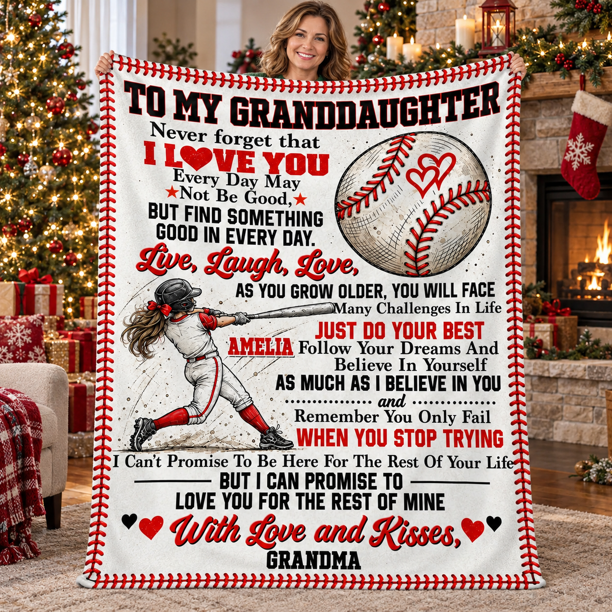 Personalized Softball Granddaughter Blanket Custom Name Gift from Grandma — product view 4