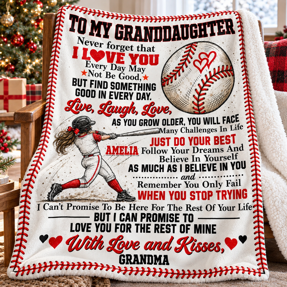 Personalized Softball Granddaughter Blanket Custom Name Gift from Grandma — product view 5