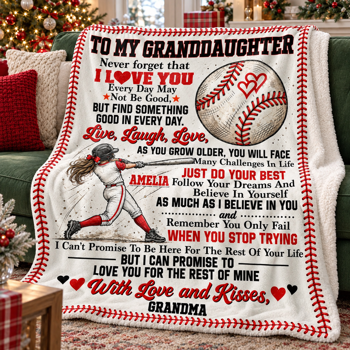 Personalized Softball Granddaughter Blanket Custom Name Gift from Grandma — product view 6