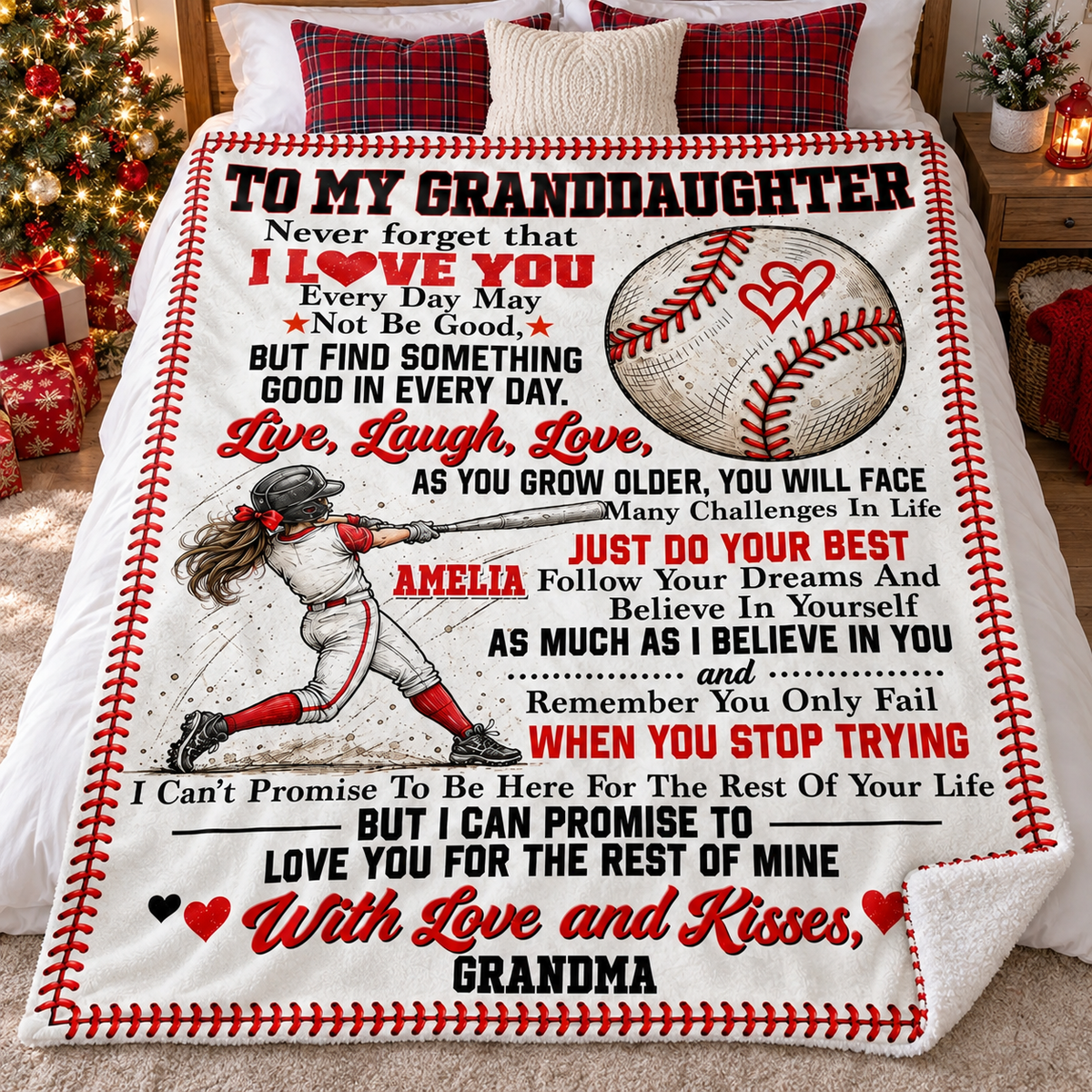 Personalized Softball Granddaughter Blanket Custom Name Gift from Grandma — product view 7