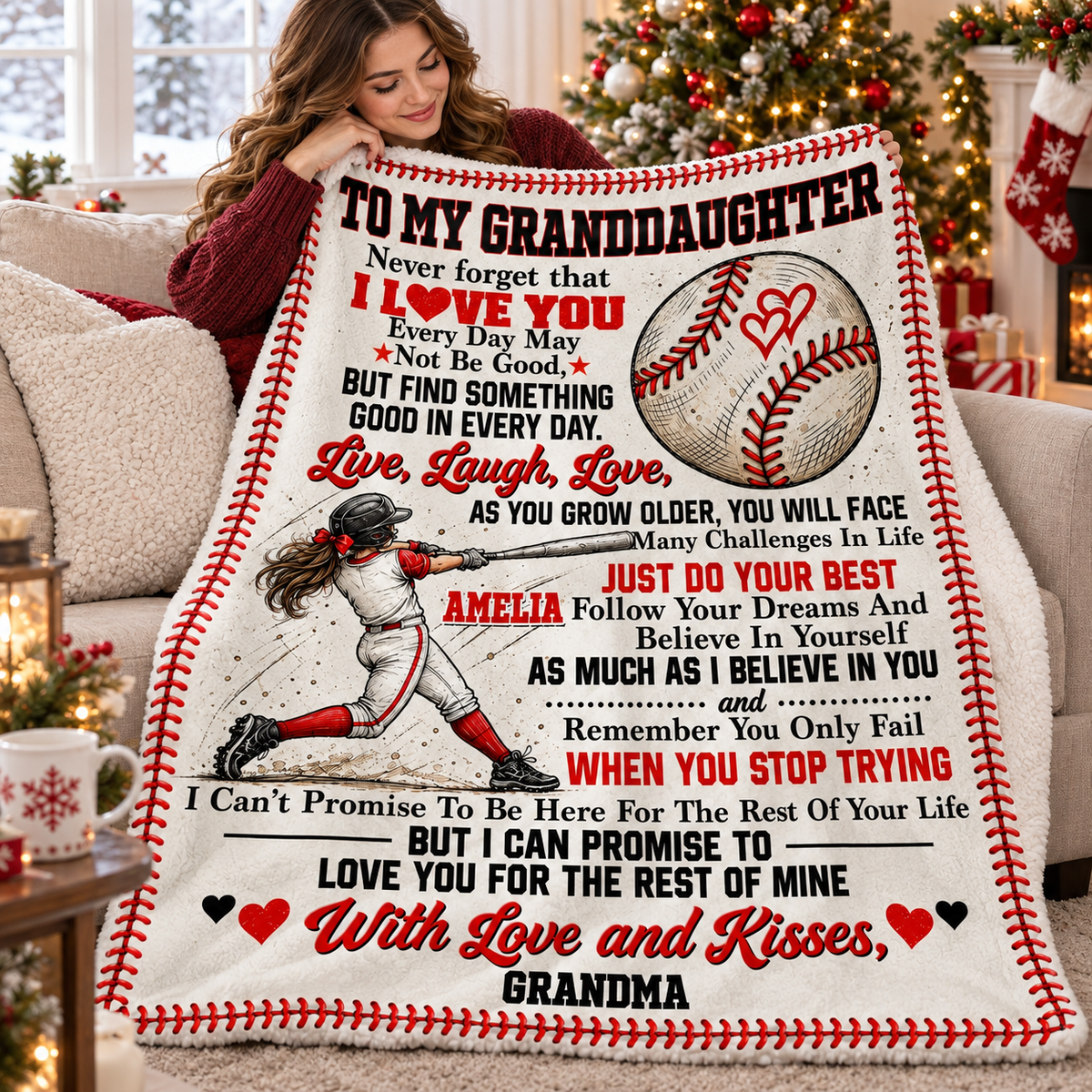 Personalized Softball Granddaughter Blanket Custom Name Gift from Grandma — product view 8