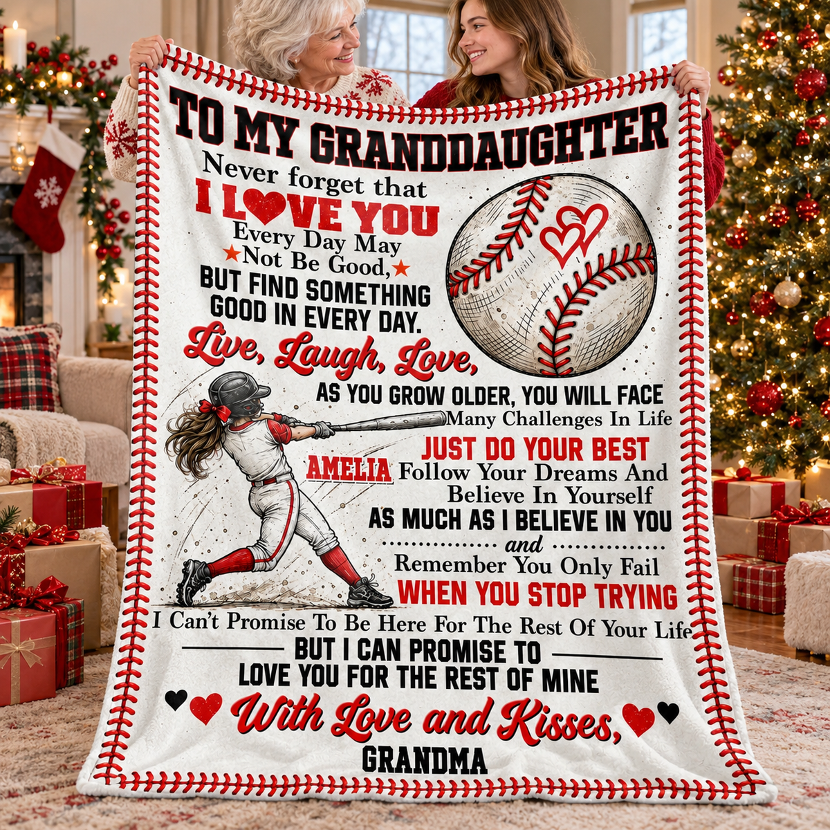 Personalized Softball Granddaughter Blanket Custom Name Gift from Grandma — product view 9