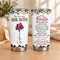 Personalized Soul Sister Bestie Birth Flower Tumbler Custom Name Gift - main design