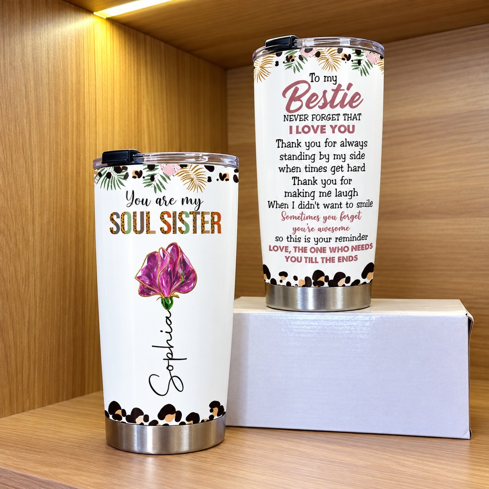 Personalized Soul Sister Bestie Birth Flower Tumbler Custom Name Gift - product view 2