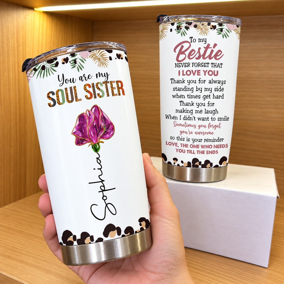 Personalized Soul Sister Bestie Birth Flower Tumbler Custom Name Gift - product view 3