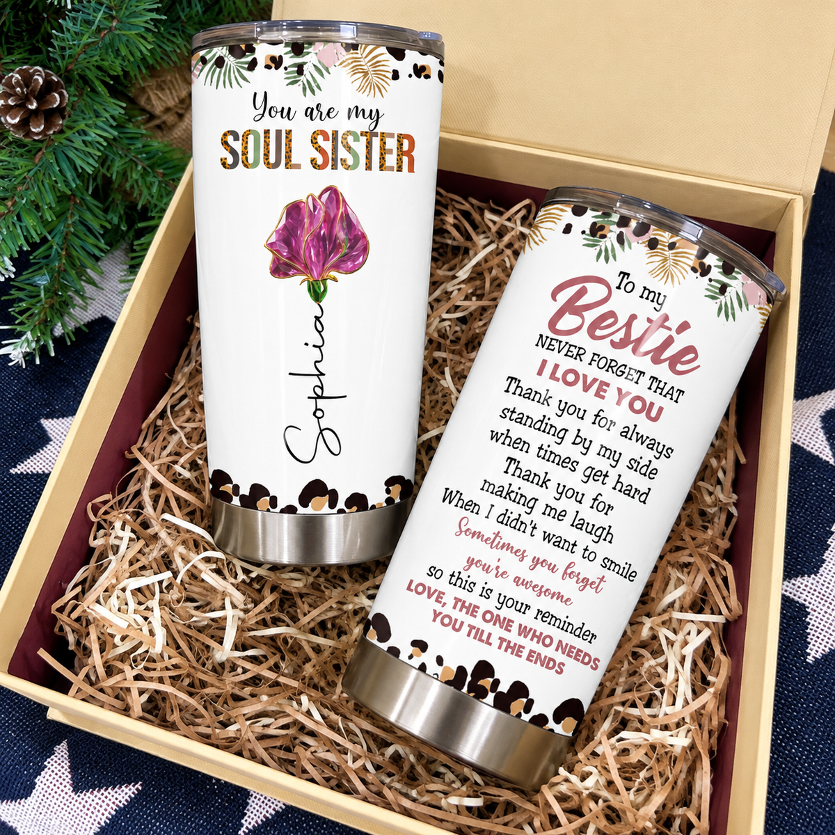 Personalized Soul Sister Bestie Birth Flower Tumbler Custom Name Gift - product view 5
