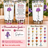 Personalized Soul Sister Bestie Birth Flower Tumbler Custom Name Gift - personalization guide