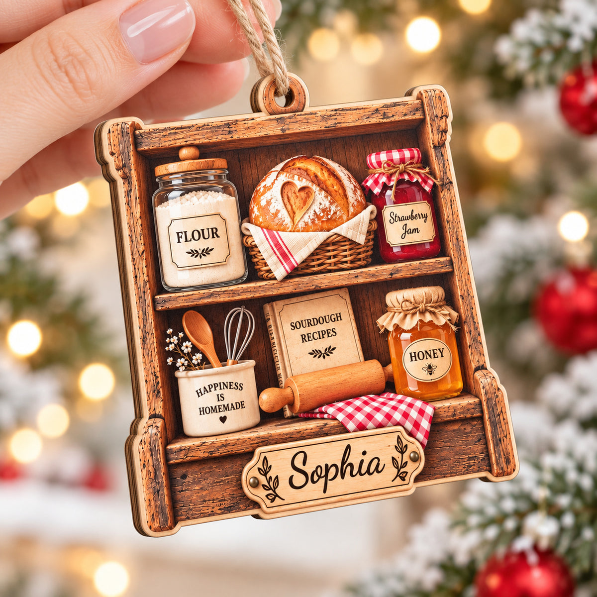 Personalized Sourdough Baker Wood Ornament Custom Name Christmas Gift - product view 6