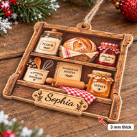 Personalized Sourdough Baker Wood Ornament Custom Name Christmas Gift - material and flat printed surface detail