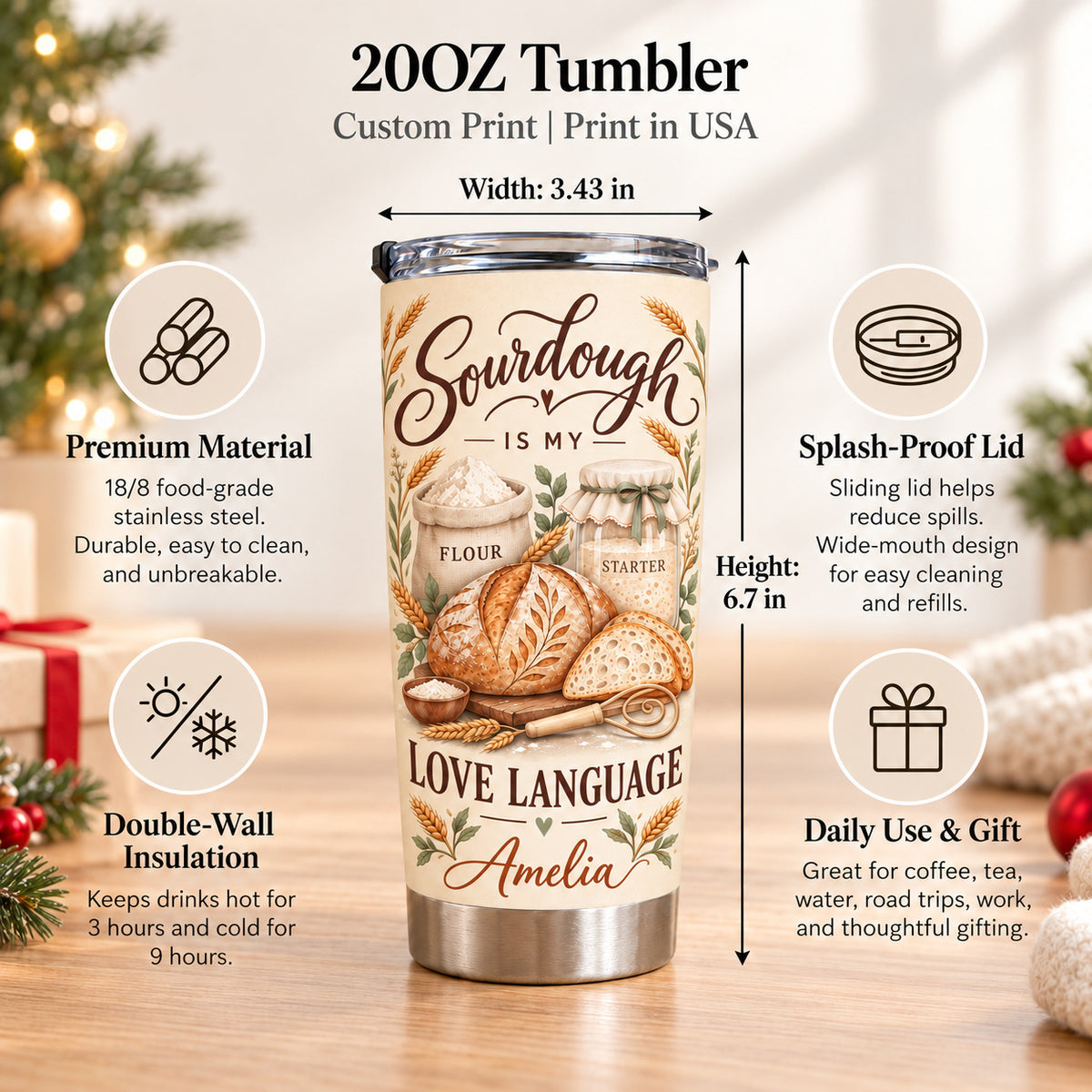Personalized Sourdough Tumbler Custom Name Bread Baker Gift - product view 8