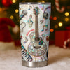 Customer in Austin, Texas wearing Stained Glass Musical Instrument Tumbler, Personalized Guitar and Piano Music Lover Stainless Steel 