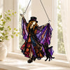 Stained Glass Witch and Black Cat Suncatcher Ornament Spooky Halloween Window Hanging Gothic Decor Gift