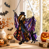 Stained Glass Witch and Black Cat Suncatcher Ornament Spooky Halloween Window Hanging Gothic Decor Gift