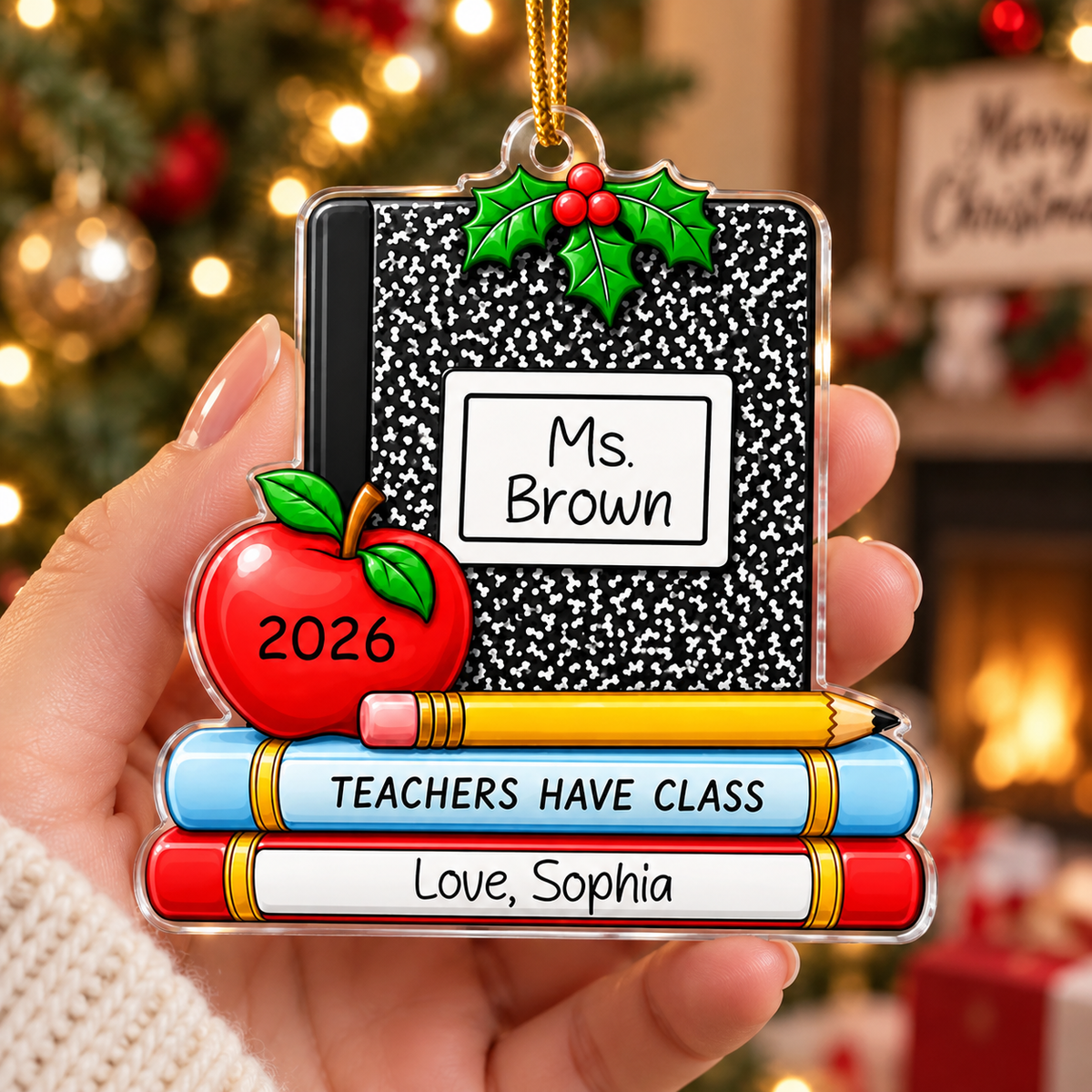 Teachers Have Class Ornament Personalized Teacher Christmas Gift on a hanger, ready to ship from Austin, Texas