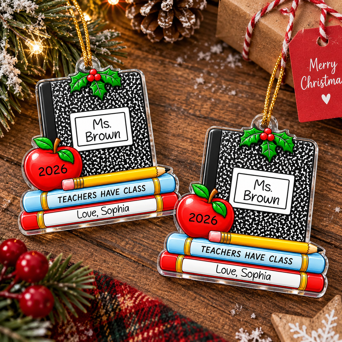 Customer in Austin, Texas wearing Teachers Have Class Ornament Personalized Teacher Christmas Gift