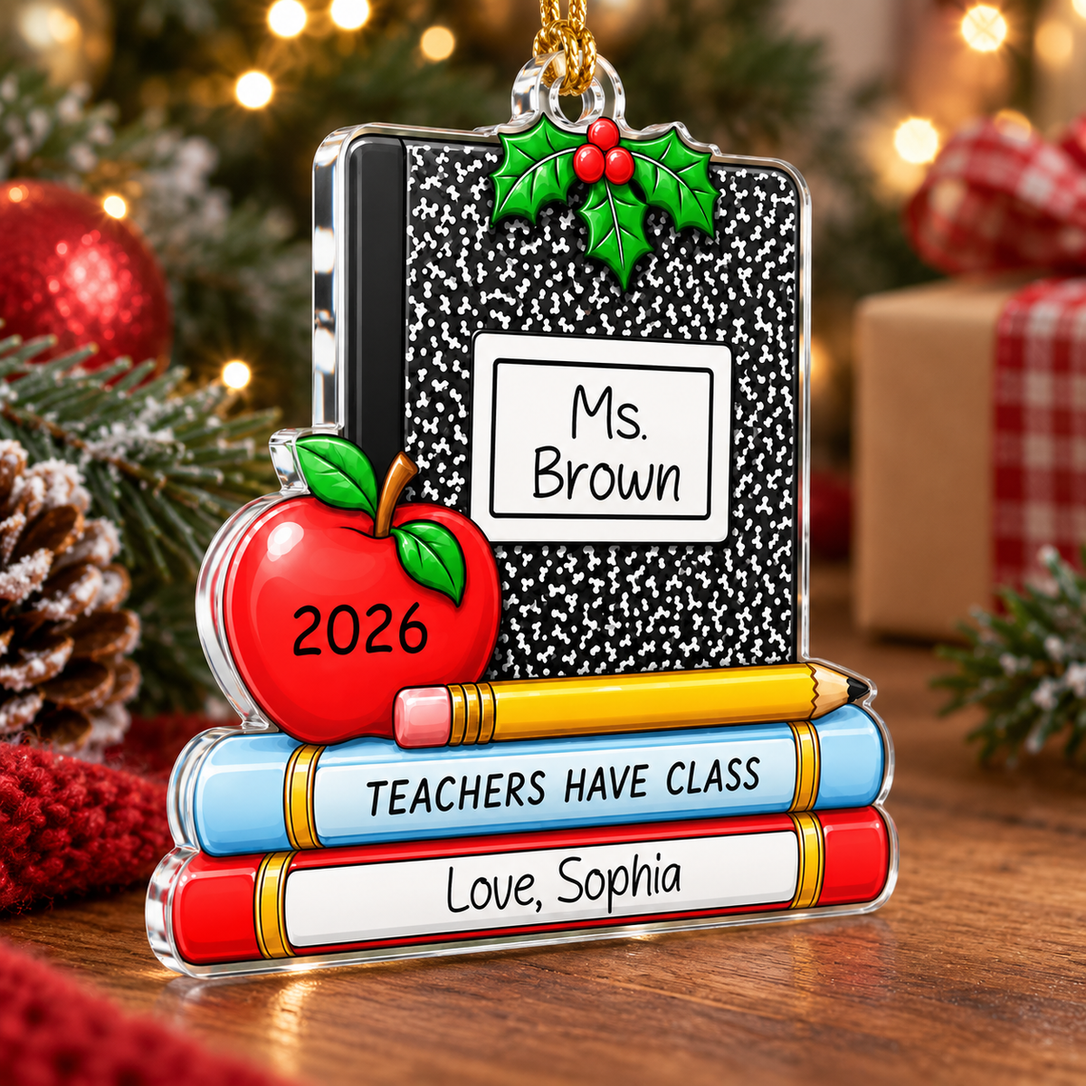 Customer in Austin, Texas wearing Teachers Have Class Ornament Personalized Teacher Christmas Gift