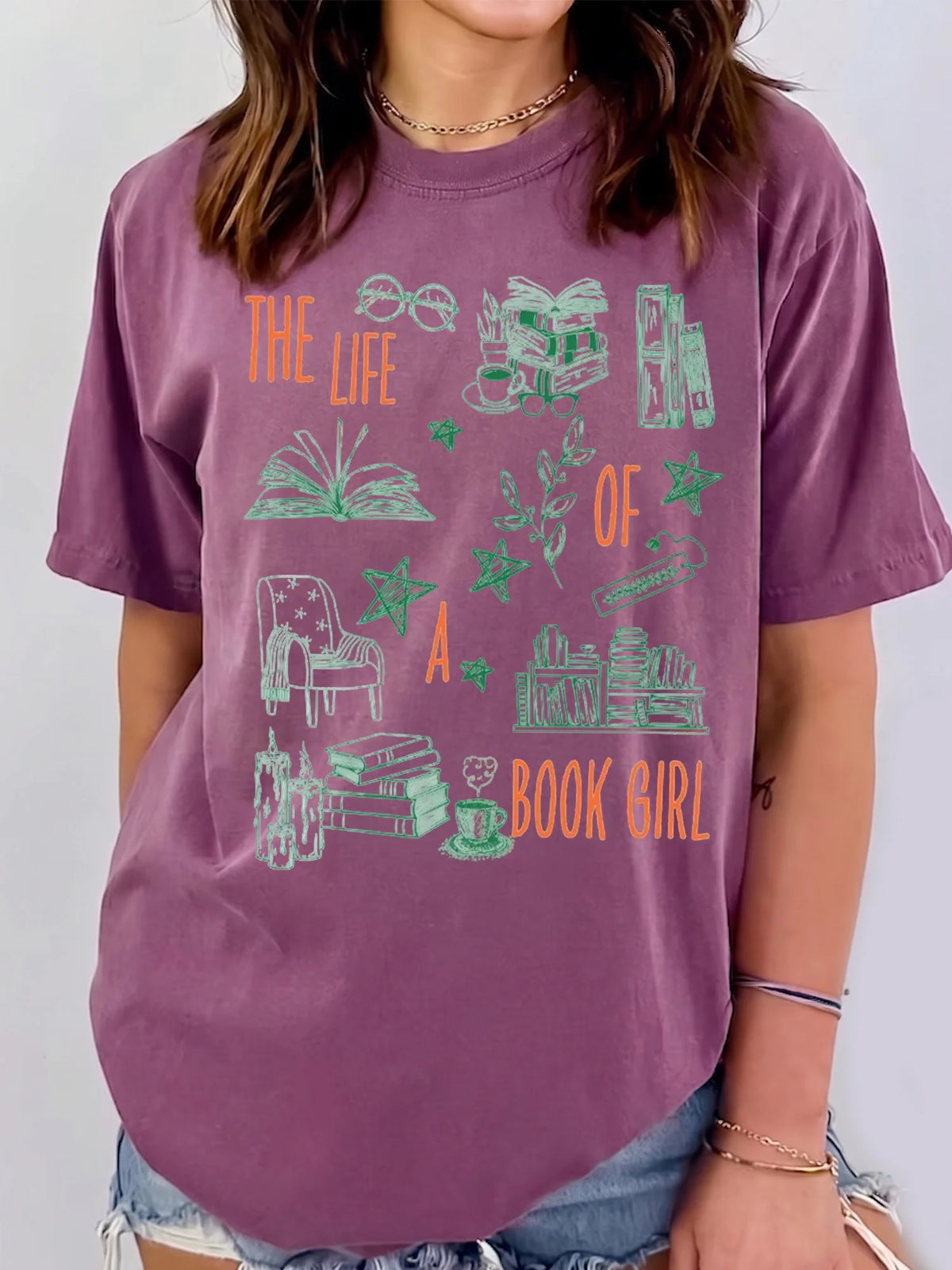 The Life of a Book Girl Tee Oversized Bookish Reader Graphic Shirt Book Lover Gift for Women