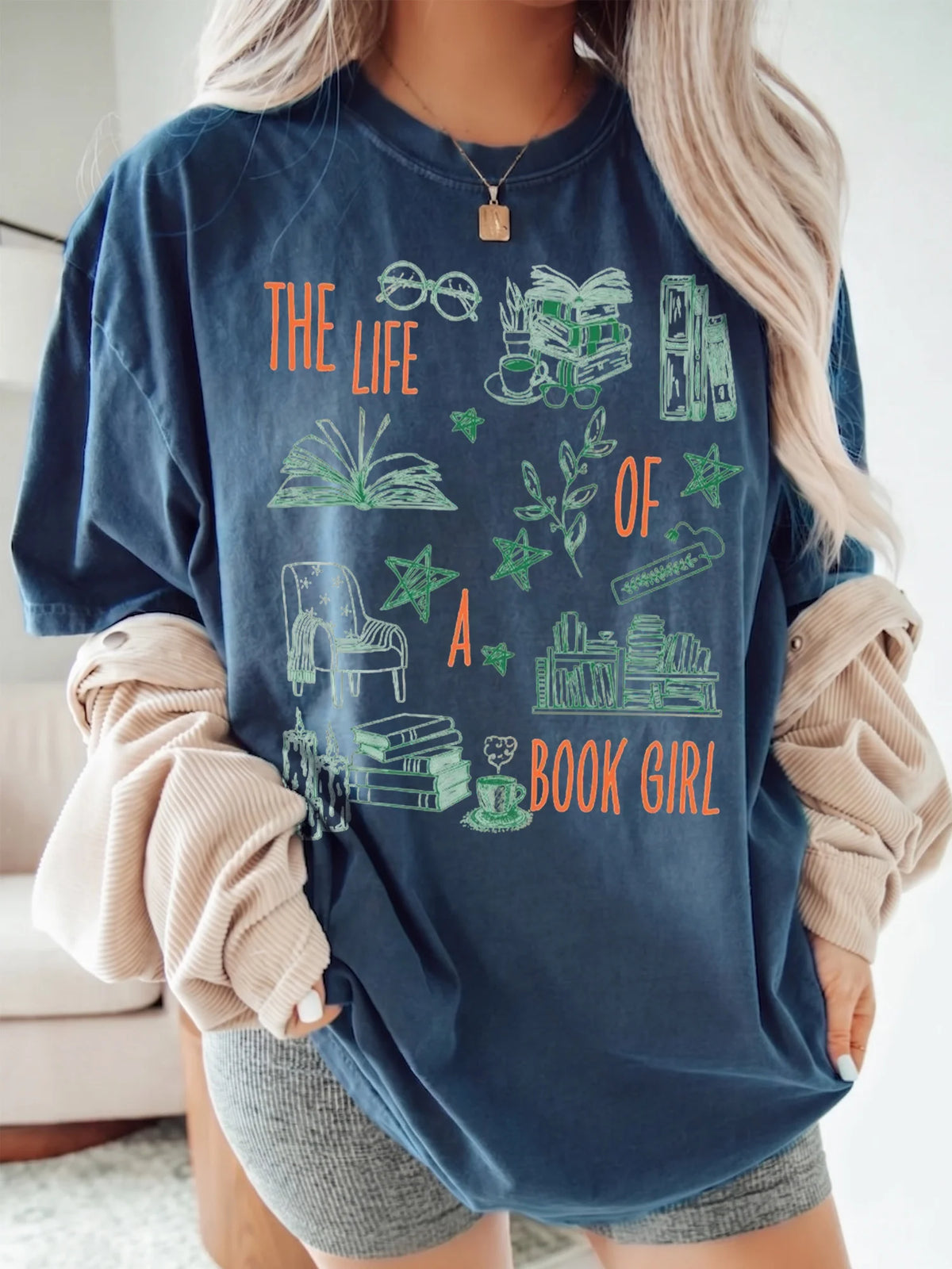 The Life of a Book Girl Tee Oversized Bookish Reader Graphic Shirt Book Lover Gift for Women