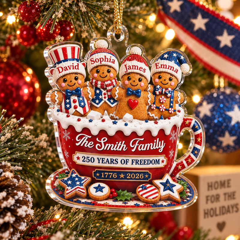 The Smith Family 250 Years of Freedom Ornament Personalized Patriotic Christmas Keepsake available at our Austin, Texas warehouse
