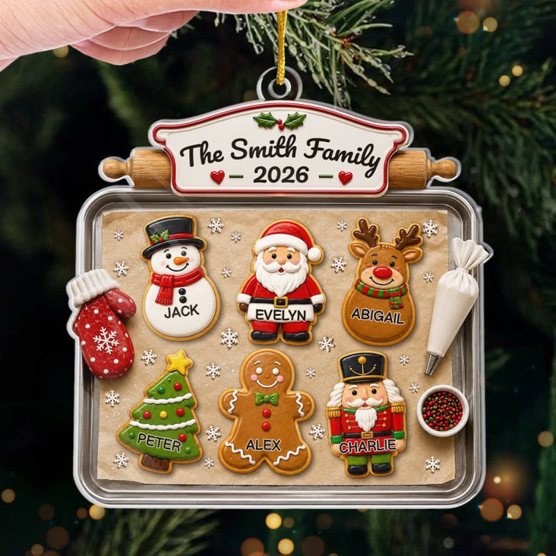 The Smith Family Ornament, Personalized Gingerbread Cookies Baking Tray Christmas Tree Decor, Custom available at our Austin, Texas warehouse