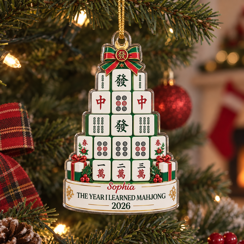 The Year I Learned Mahjong Personalized Christmas Ornament Custom Name Holiday Gift for Players available at our Austin, Texas warehouse