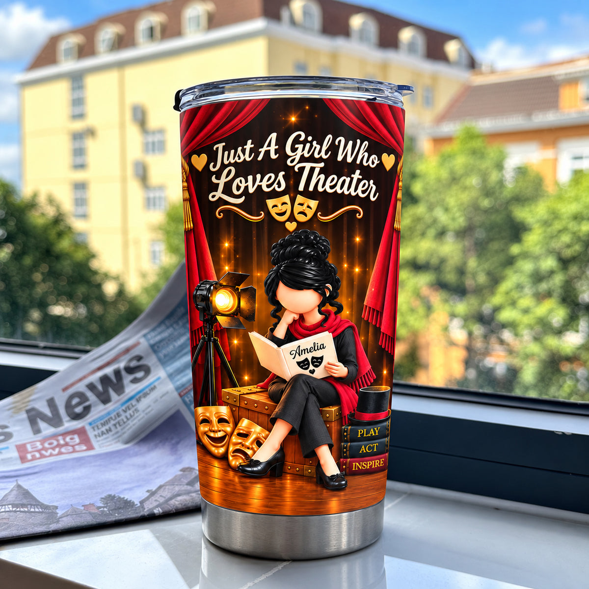 Personalized Theater Girl Tumbler Custom Hair Skin Color Name Gift - product view 5