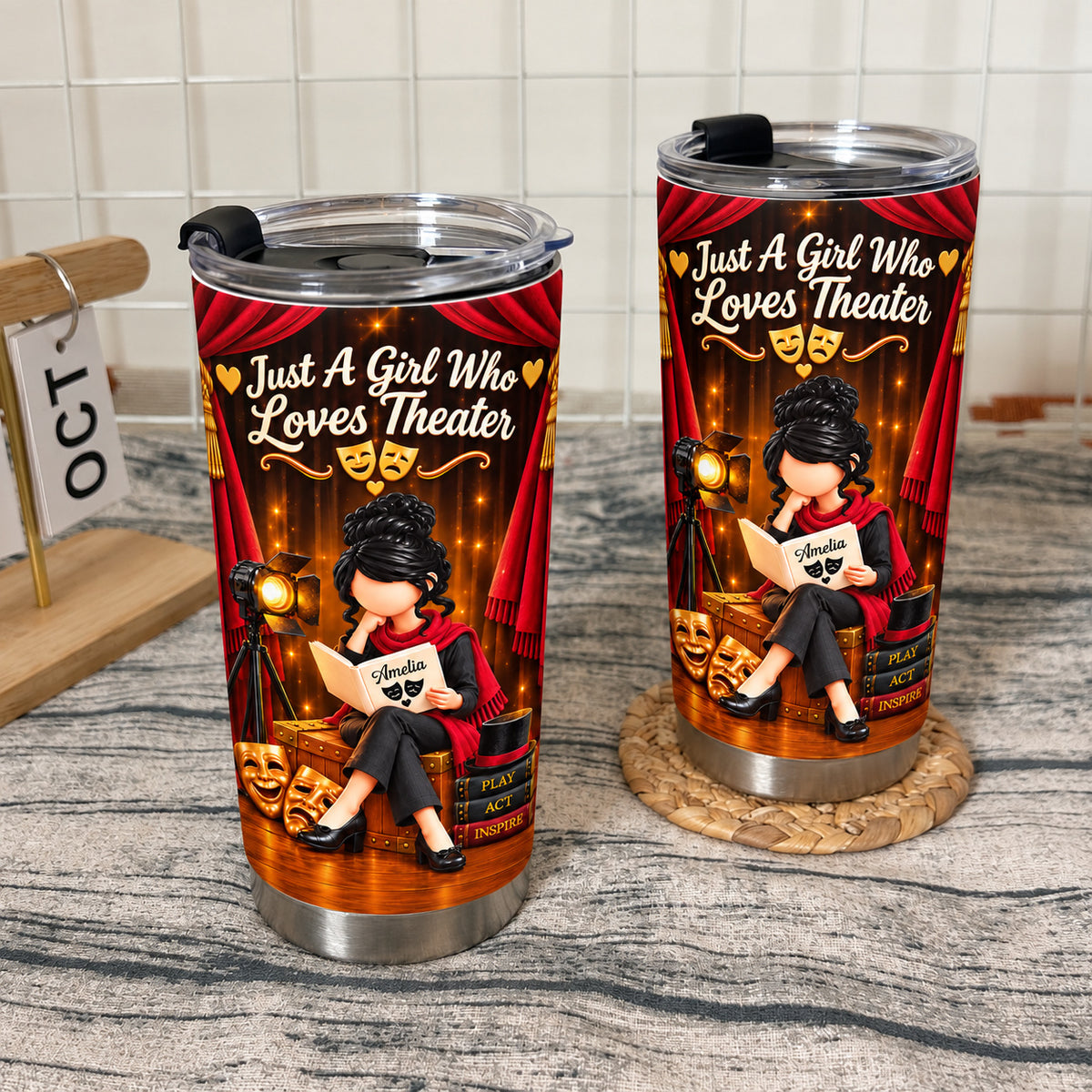 Personalized Theater Girl Tumbler Custom Hair Skin Color Name Gift - product view 6