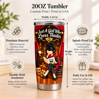 Personalized Theater Girl Tumbler Custom Hair Skin Color Name Gift - size and material guide