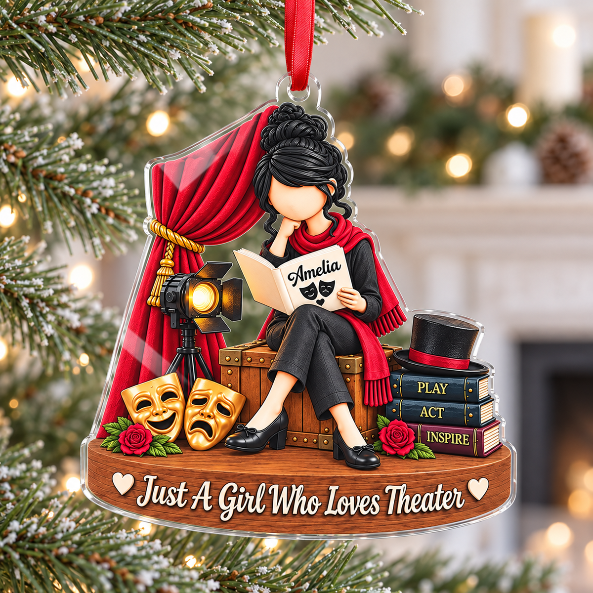 Personalized Theater Girl Ornament Custom Name Drama Christmas Gift - main design