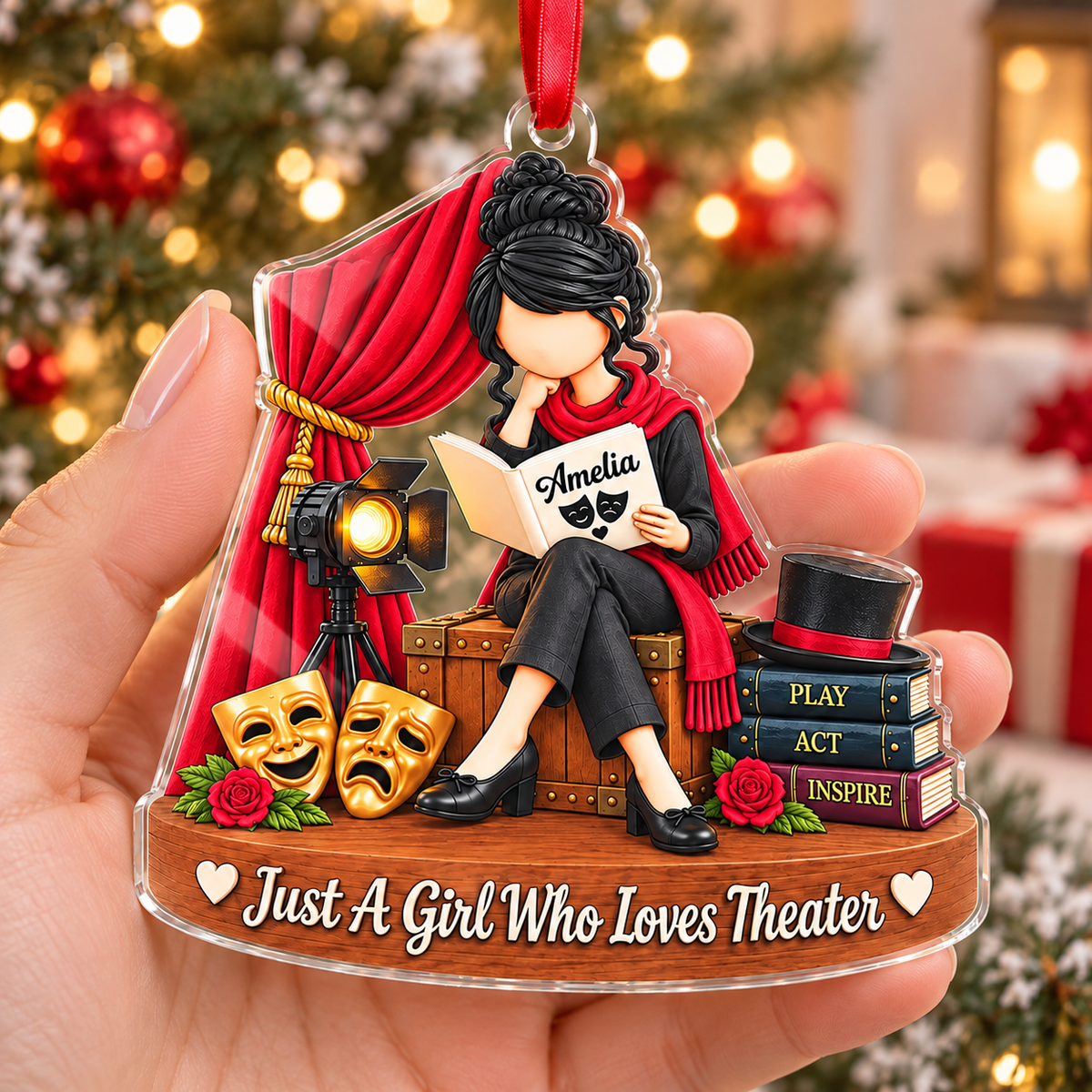 Personalized Theater Girl Ornament Custom Name Drama Christmas Gift - product view 2