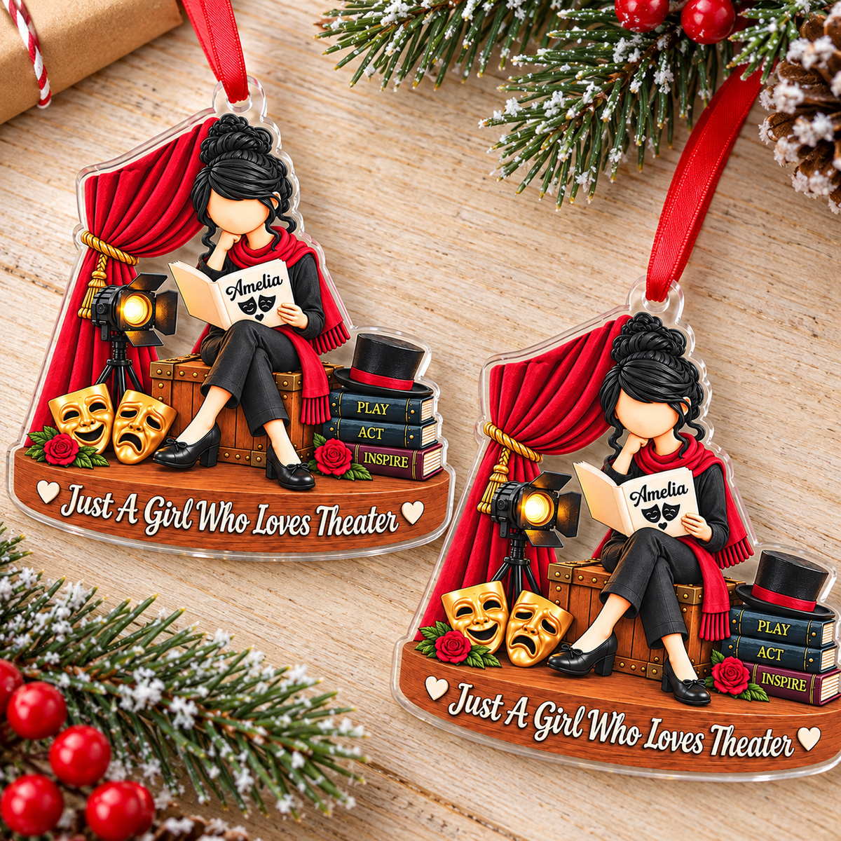 Personalized Theater Girl Ornament Custom Name Drama Christmas Gift - product view 3