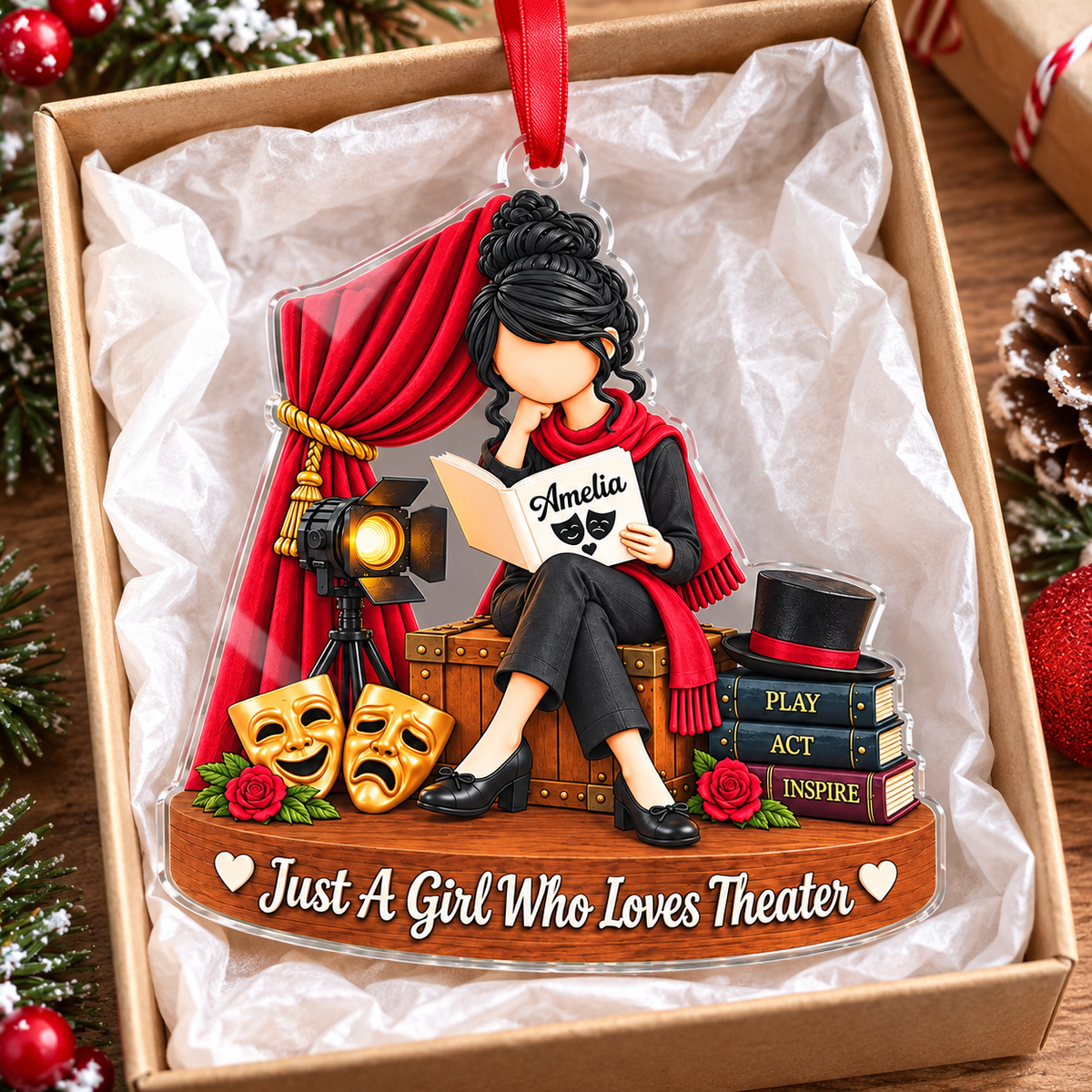 Personalized Theater Girl Ornament Custom Name Drama Christmas Gift - product view 4
