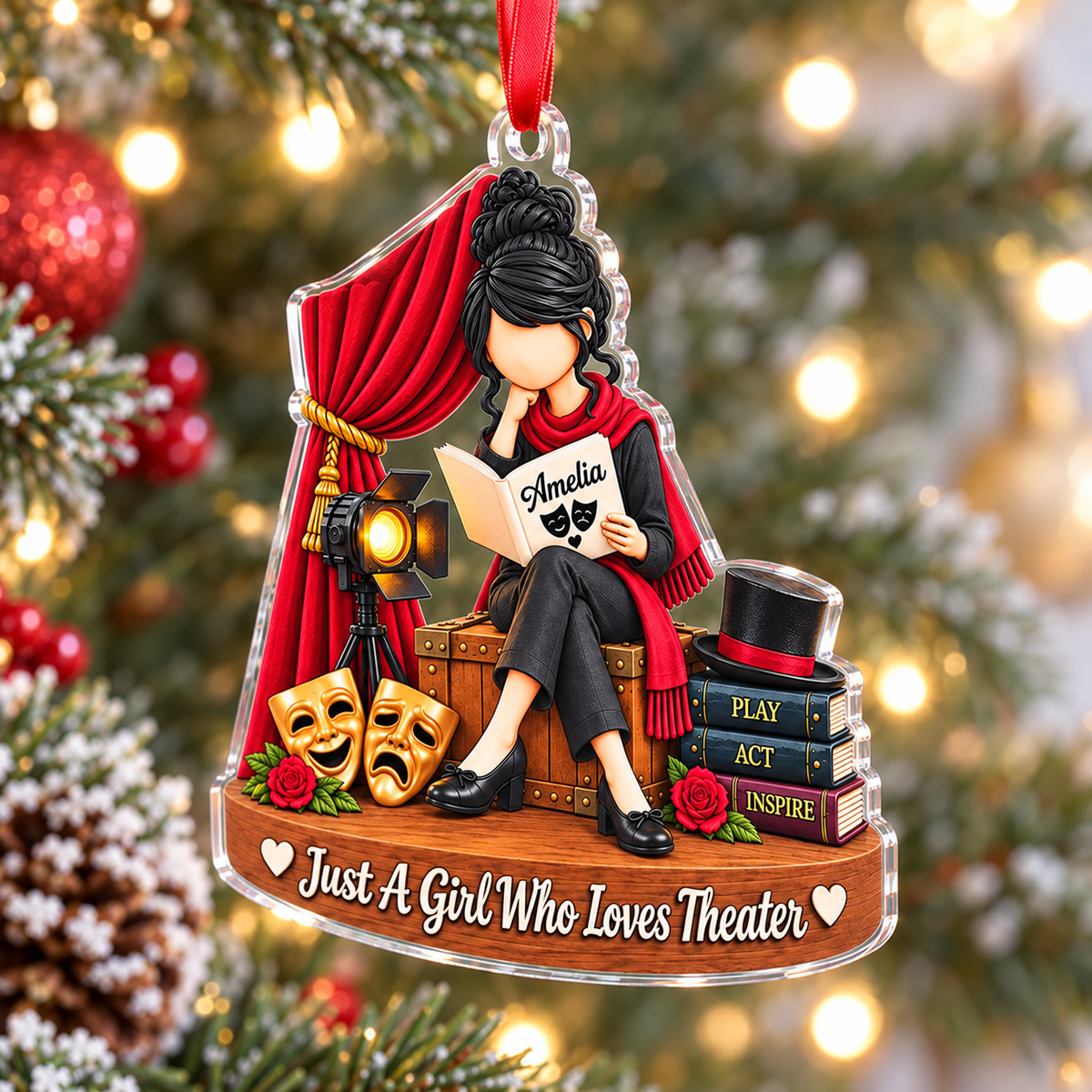 Personalized Theater Girl Ornament Custom Name Drama Christmas Gift - product view 5