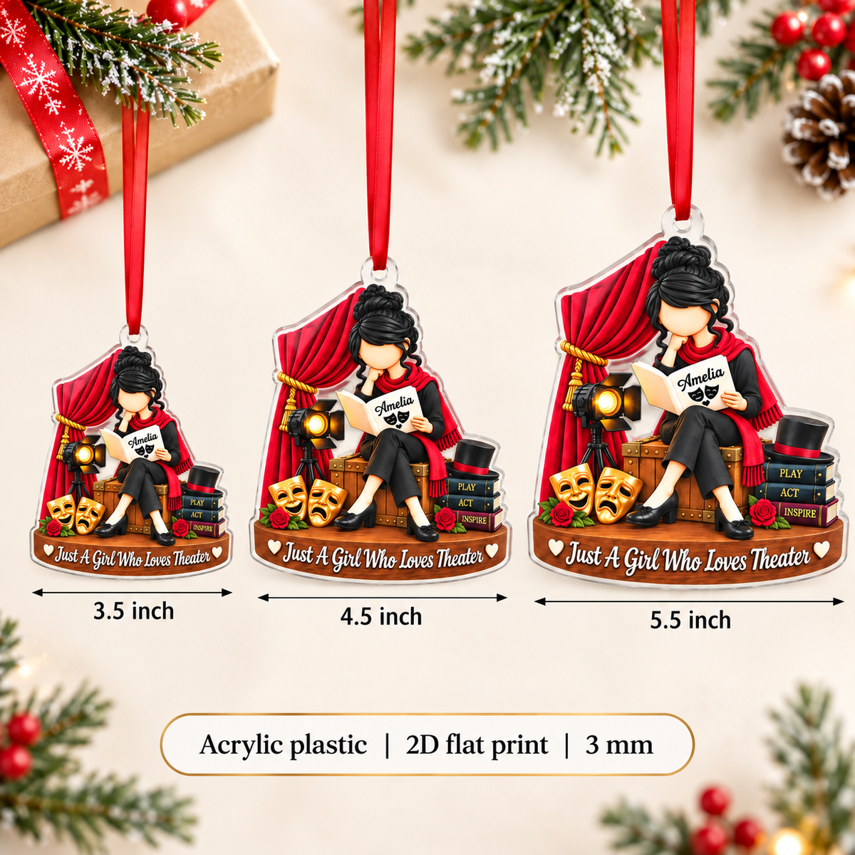 Personalized Theater Girl Ornament Custom Name Drama Christmas Gift - product view 6