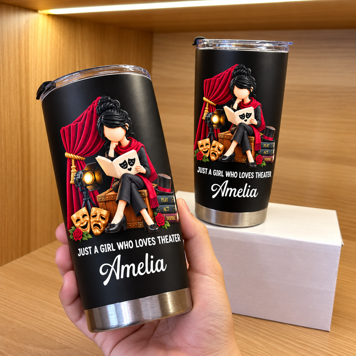 Personalized Theater Girl Tumbler Custom Name Drama Lover Gift - product view 3