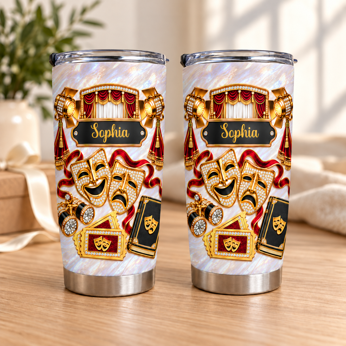 Personalized Theater Stage Tumbler Custom Name Drama Lover Gift - main design