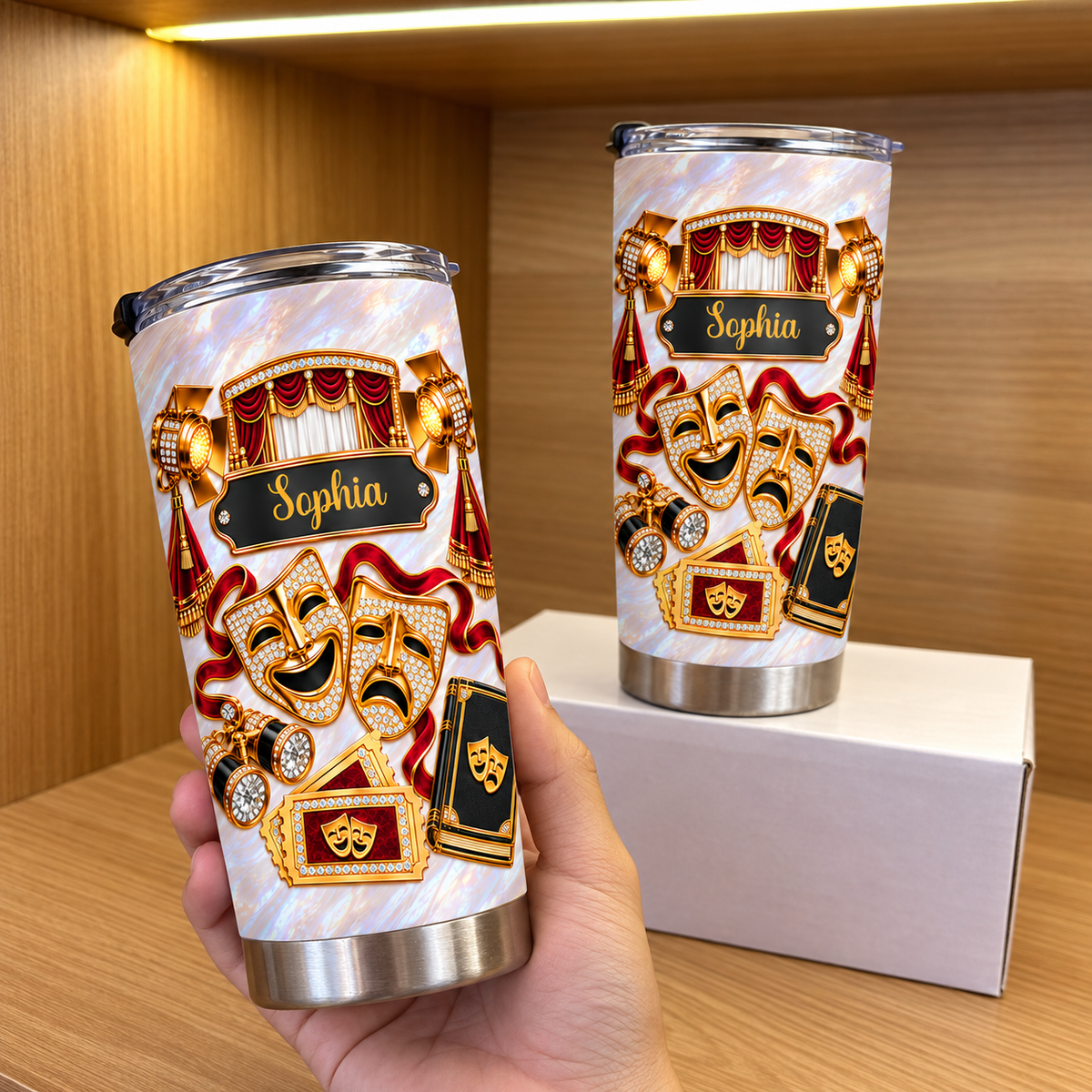 Personalized Theater Stage Tumbler Custom Name Drama Lover Gift - product view 4