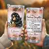 Close-up of To My Badass Daughter Slogan Stainless Steel Tumbler, Personalized Mother to Daughter Gift for streetwear fans in Austin, Texas