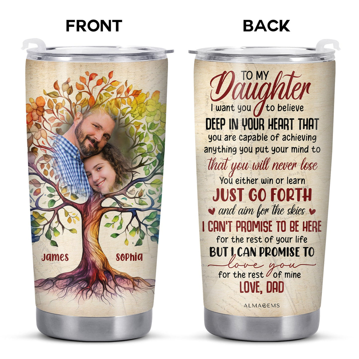 To My Daughter I Want You To Believe Tumbler, Personalized Dad To Daughter Gift, Custom Name Tree Of on a hanger, ready to ship from Austin, Texas