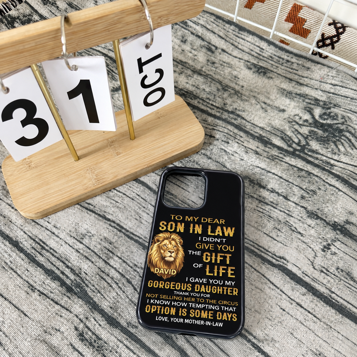 Customer in Austin, Texas wearing To My Dear Son In Law Phone Case Funny Mother In Law Gift I Gave You My Daughter