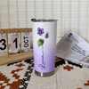 To My Grandma Strength Wisdom Pansy Flower Personalized Tumbler Gift for Grandmother Birthday on a hanger, ready to ship from Austin, Texas