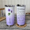 Close-up of To My Grandma Strength Wisdom Pansy Flower Personalized Tumbler Gift for Grandmother Birthday for streetwear fans in Austin, Texas