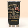 Customer in Austin, Texas wearing United States 250th Anniversary Tumbler 1776 2026 Semiquincentennial Patriotic Stainless Steel Drink