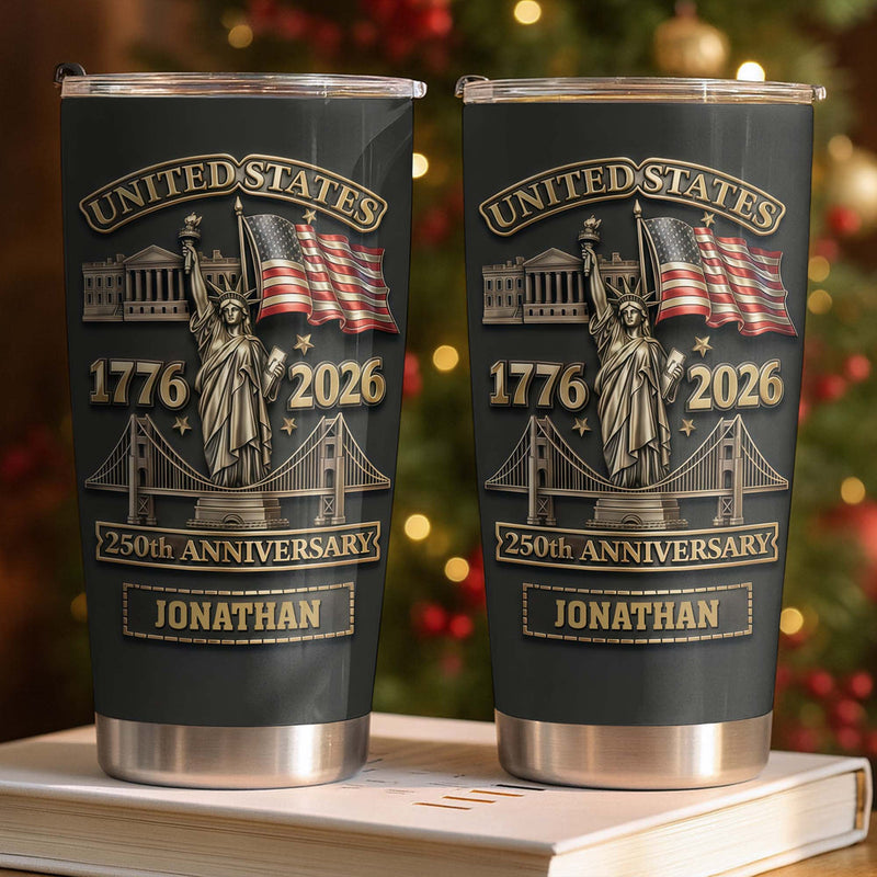 United States 250th Anniversary Tumbler 1776 2026 Semiquincentennial Patriotic Stainless Steel Drink available at our Austin, Texas warehouse