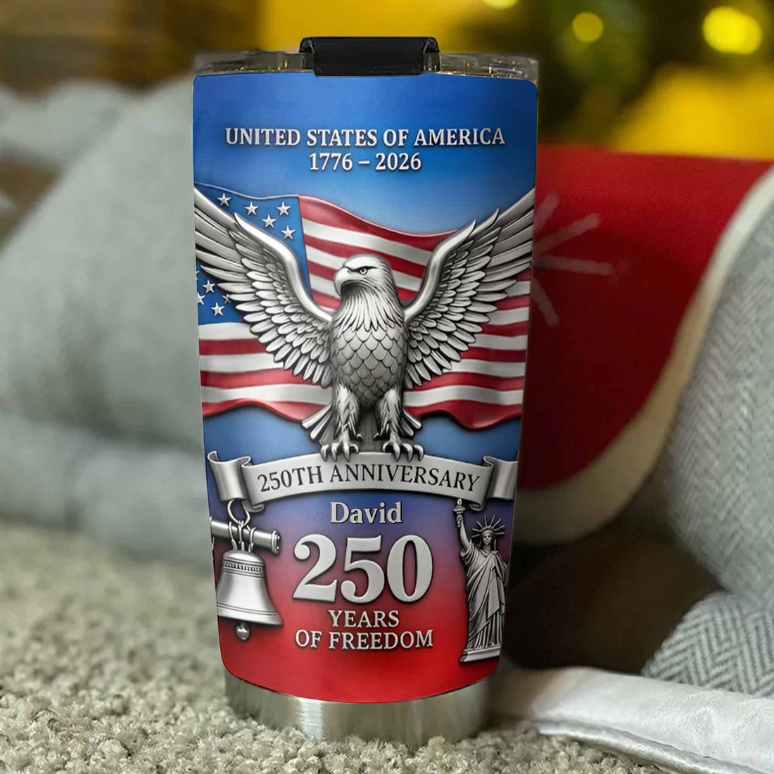 USA 250th Anniversary 1776-2026 Tumbler, 250 Years of Freedom Patriotic Stainless Steel Cup Gift on a hanger, ready to ship from Austin, Texas