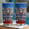 Close-up of USA 250th Anniversary 1776-2026 Tumbler, 250 Years of Freedom Patriotic Stainless Steel Cup Gift for streetwear fans in Austin, Texas